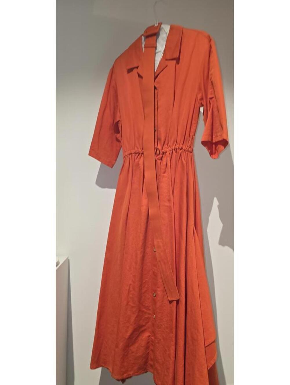 Rosie Assoulin Women Fit & Flare Shirt Dress Orange Short Sleeve Size L